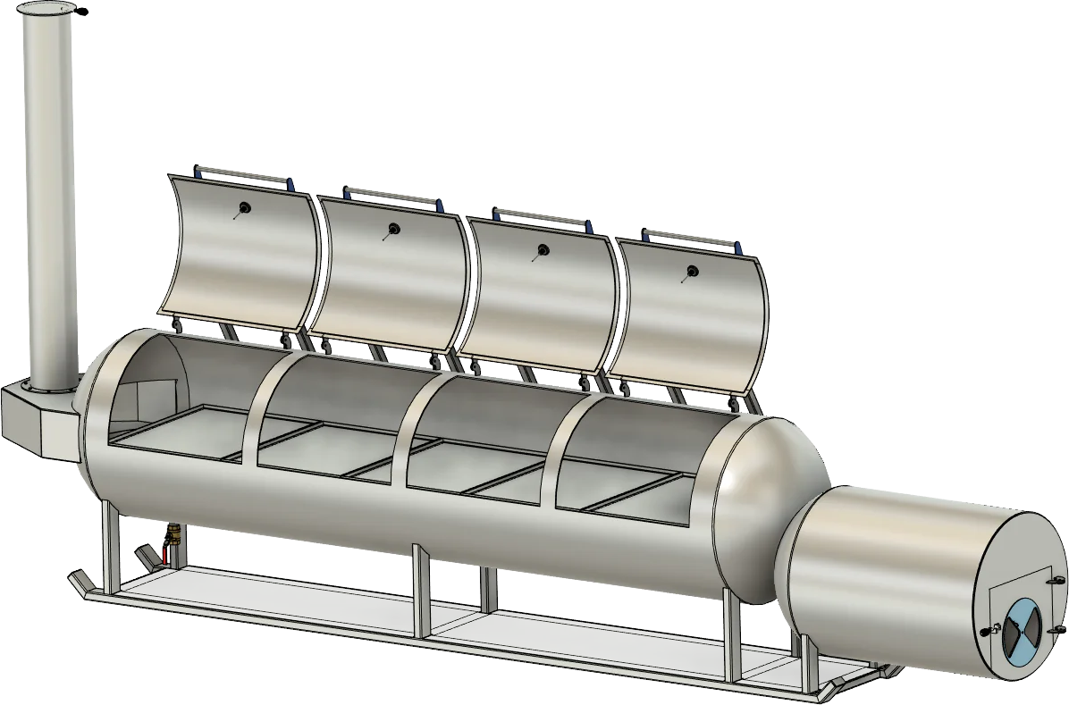 3d cad image of 1000 gallon offset smoker