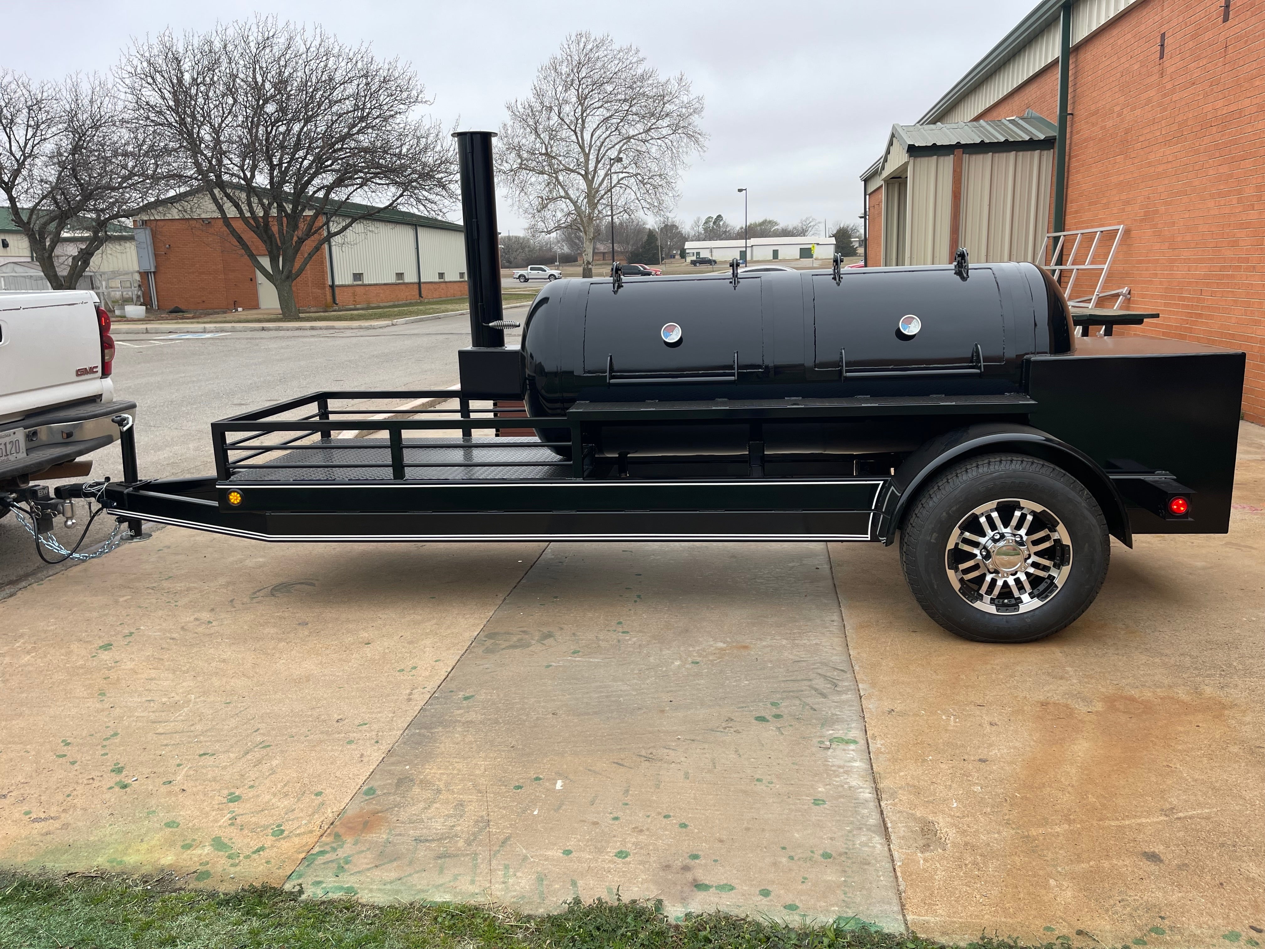 250 Gallon Offset Smoker- 30 Inch Diameter By 87 Inch Long Tank With Scoop Baffle