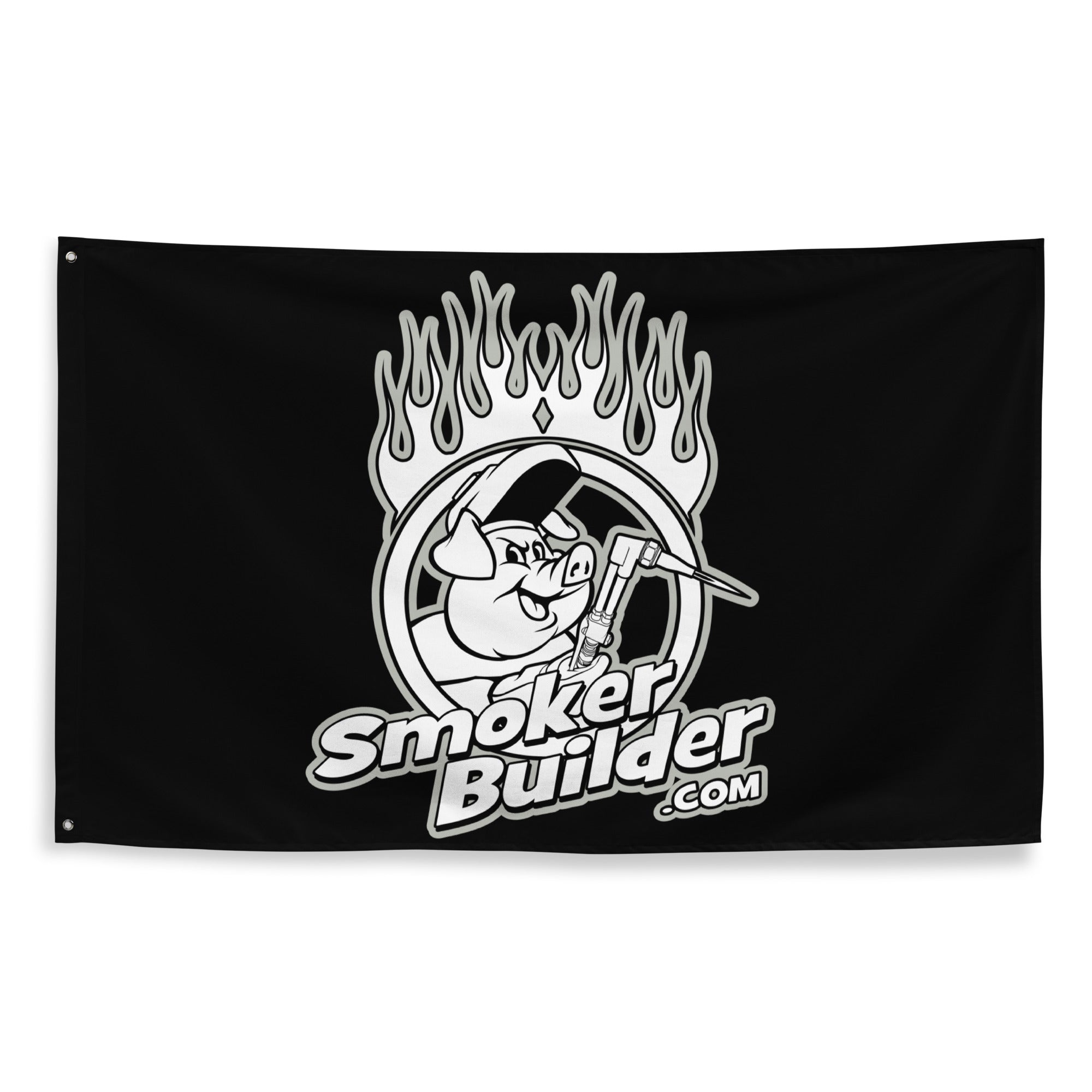 smokerbuilder logo on a flag