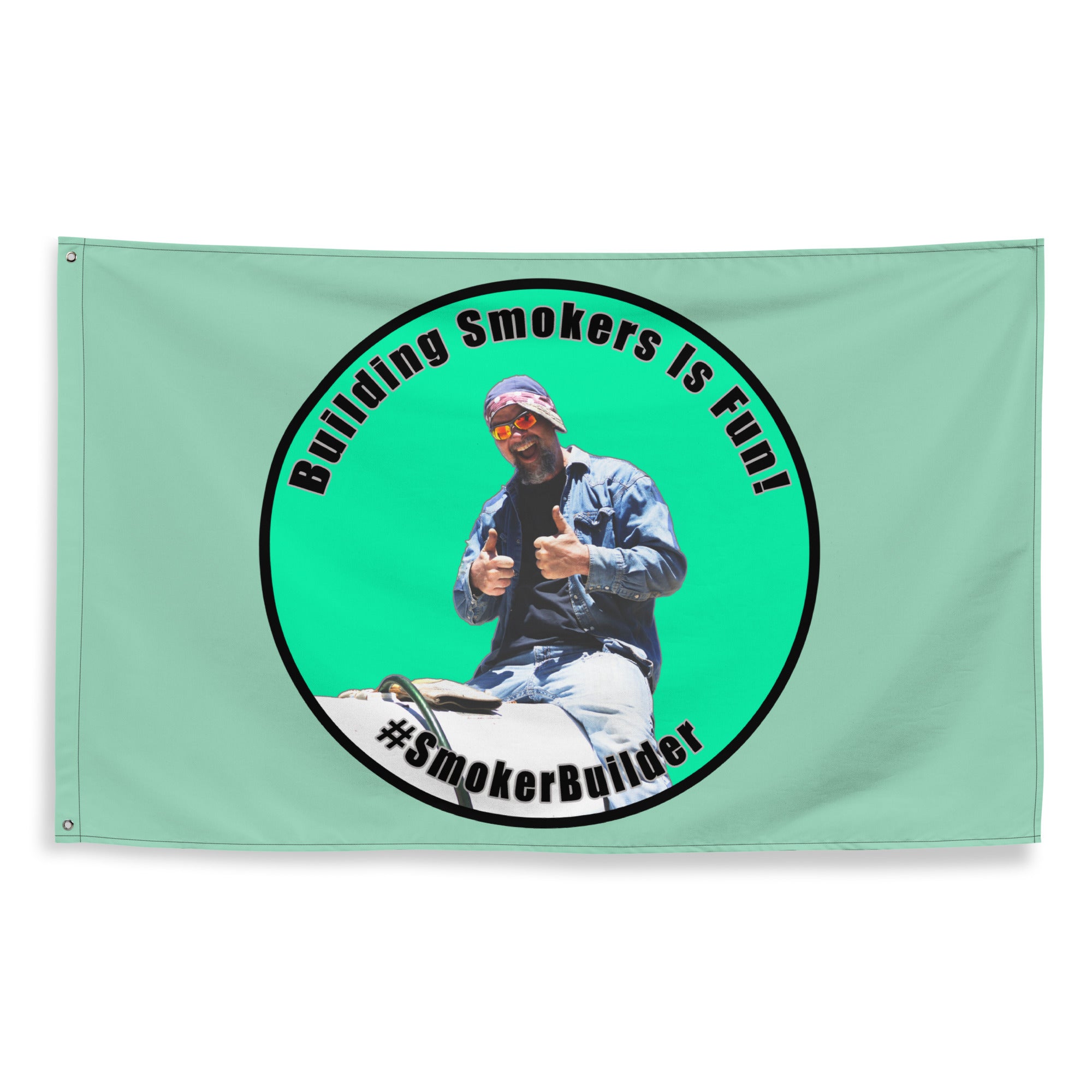 frank sitting on a tank logo on a flag