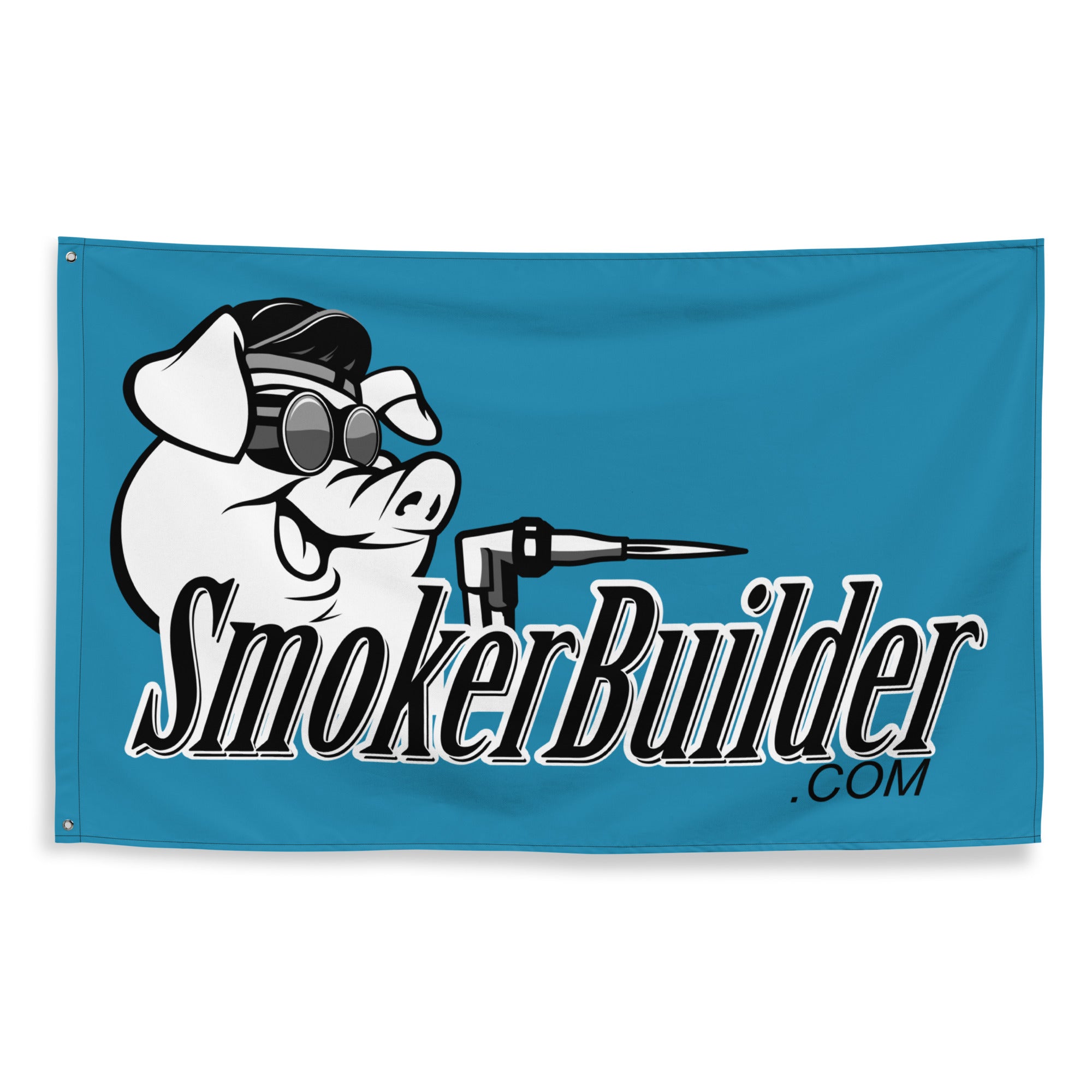 smokerbuilder logo on a flag