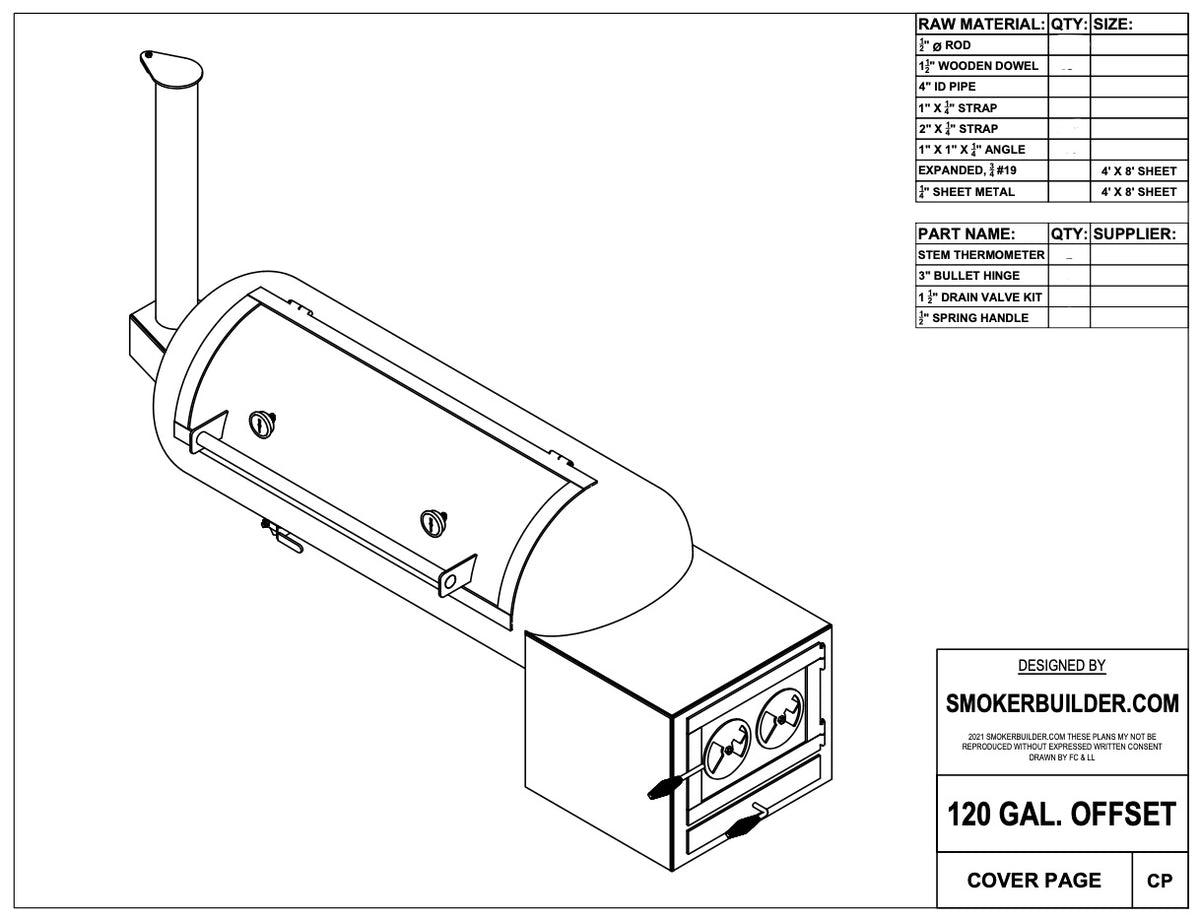 120 Gallon Offset Smoker 24 Inch Diameter By 67 Inch Long Tank With Scoop Baffle