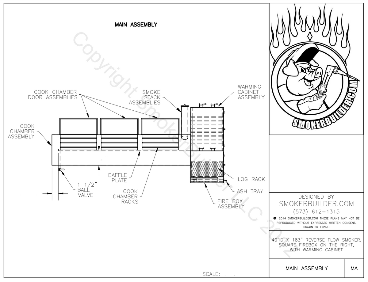 40" Diameter By 183" Long Pipe Reverse Flow Smoker Square Fire Box Right Side With Warmer