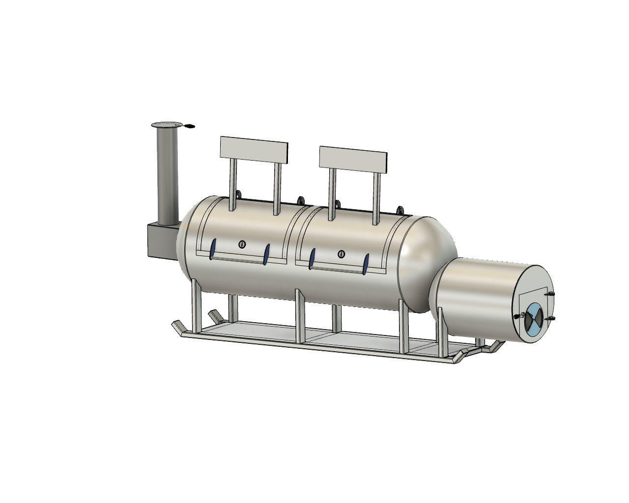 3d cad image of 500 gallon offset smoker