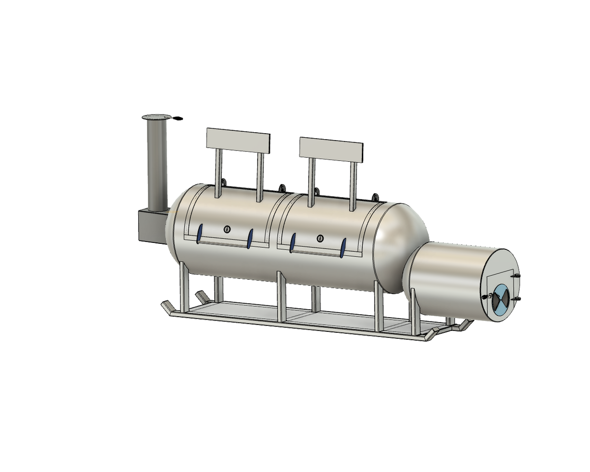 3d cad image of 500 gallon offset smoker