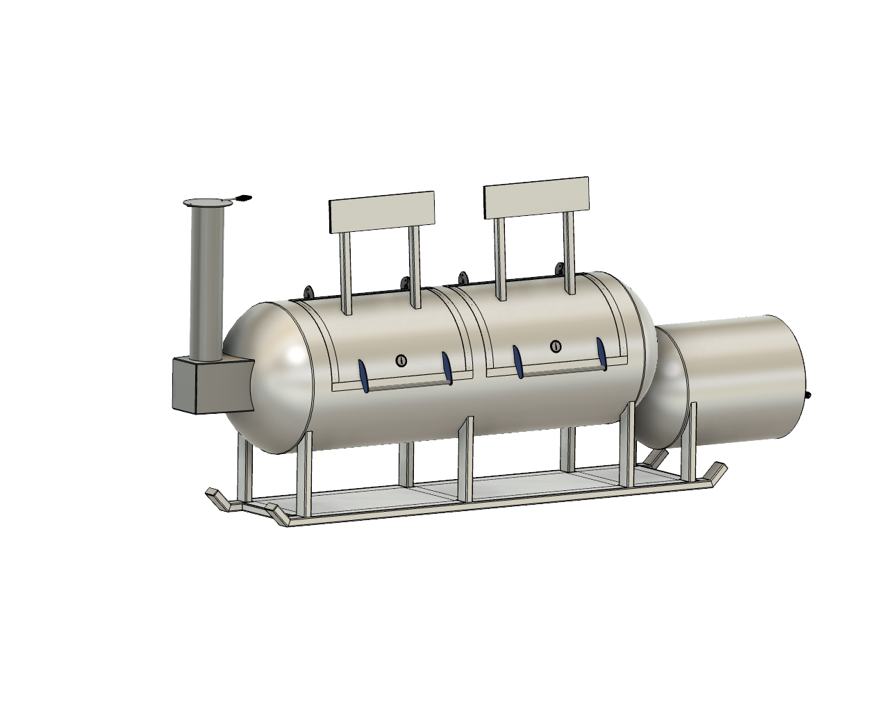 3d cad image of 500 gallon offset smoker