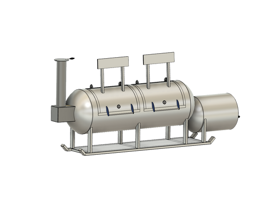 3d cad image of 500 gallon offset smoker