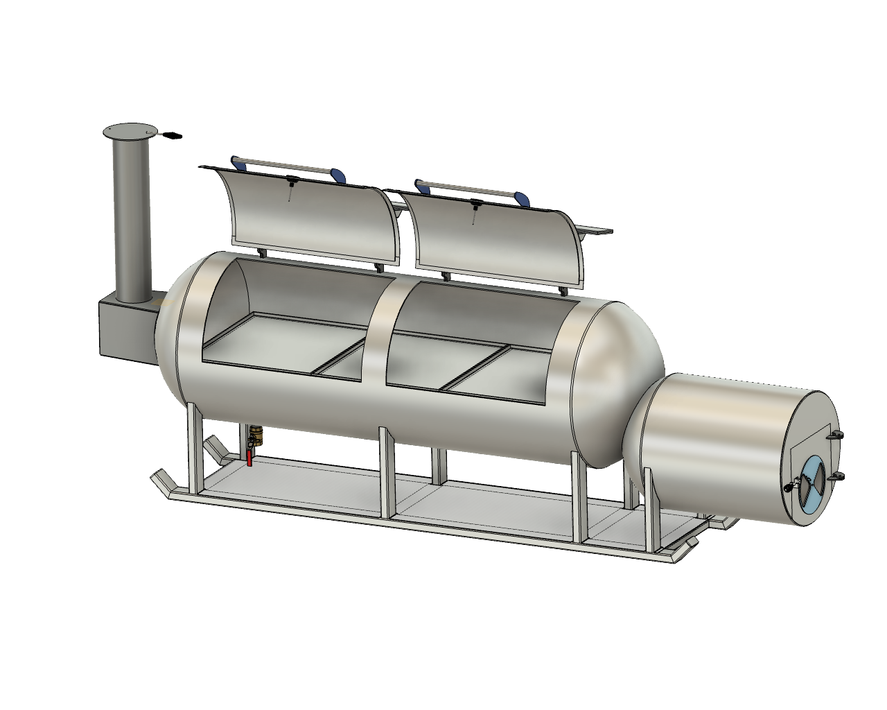 3d CAD image of 500 gallon offset smoker