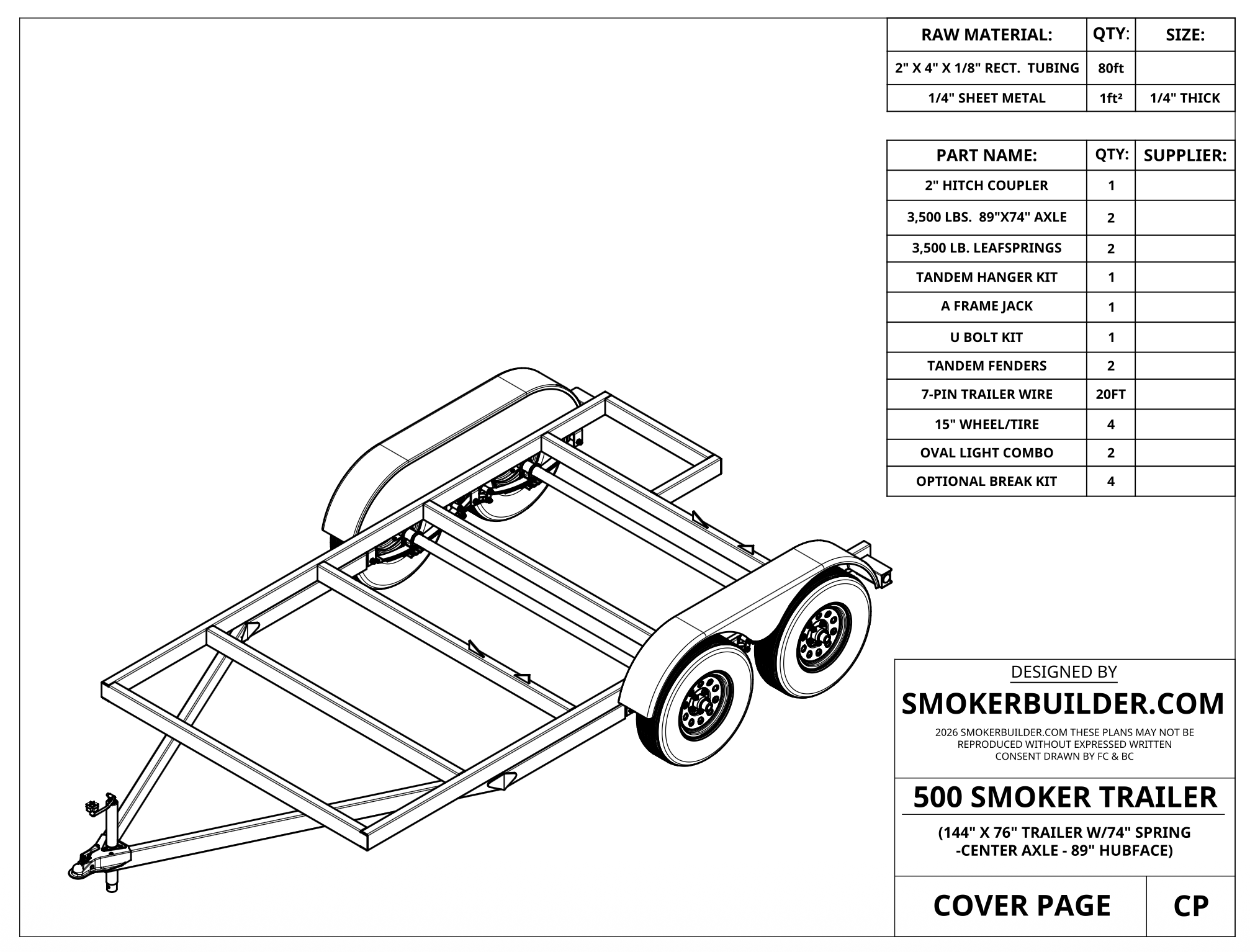 DIY Plans For 7000 Pound Trailer For 500 Gallon And Similar Smokers