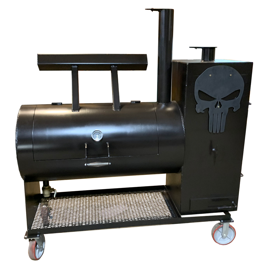 reverse flow smoker with warming cabinet