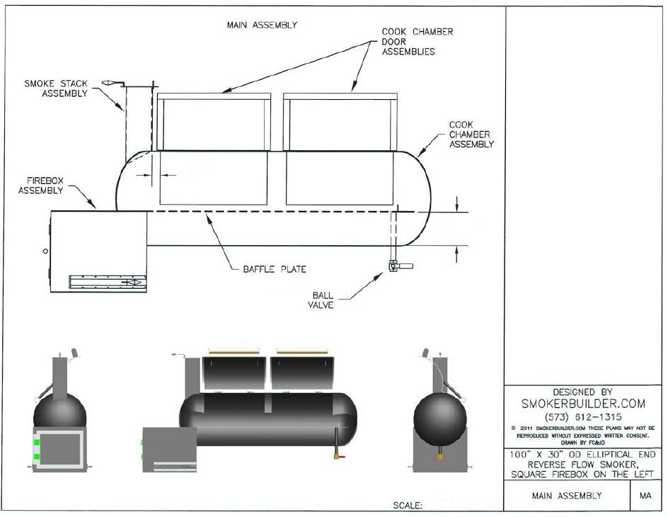 325 Gal Propane Tank Reverse Flow Smoker 3D! 100" X 30" dia, square fire box left