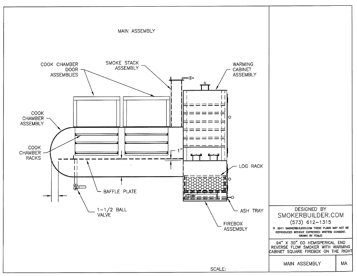 30 by 94 reverse flow smoker SQ Firebox on right with warmer