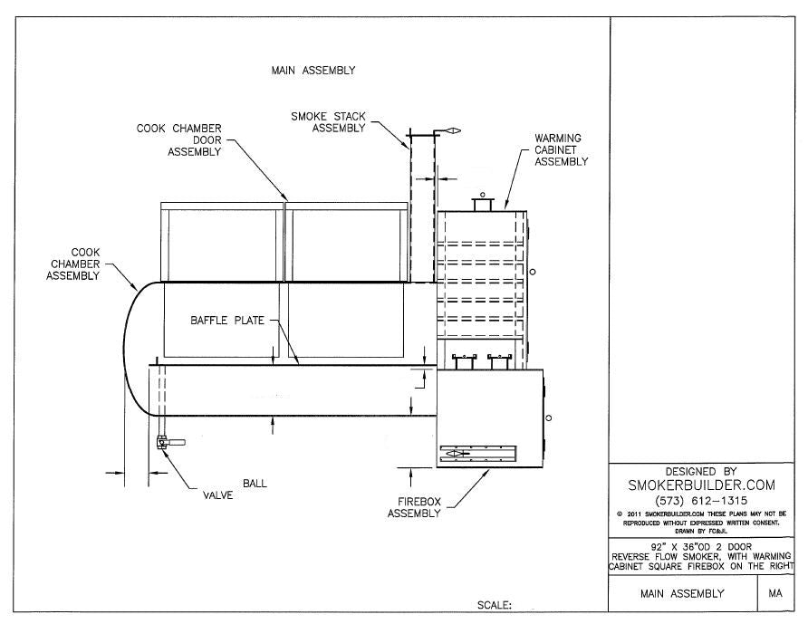 36 x 92 Propane Tank Reverse Flow Smoker sq. firebox right w- Warming Cabinet